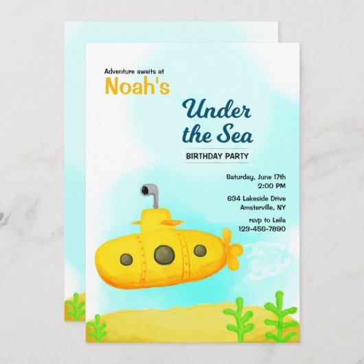 海の下の潜水艦の招待状 招待状 (正面/裏面)