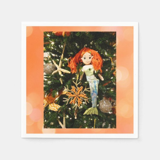 海の下の熱帯マーメイドのクリスマスの休日 スタンダードカクテルナプキン (正面)