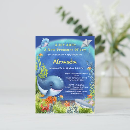 海の下の熱帯魚ベビーベビーシャワー インビテーションポストカード (スタンド正面)