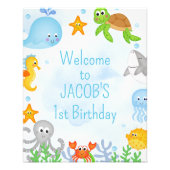 海の下の男の子の最初の誕生日ウェルカムサイン フォトプリント            (正面)