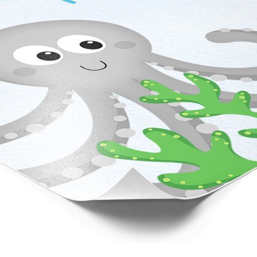 海の下の男の子の最初の誕生日ウェルカムサイン フォトプリント (角)