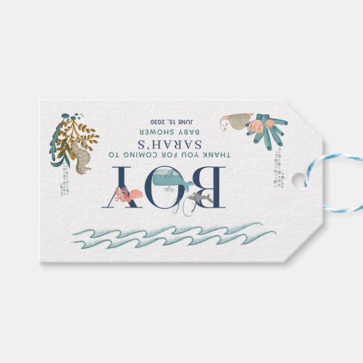 海の下の男の子の赤ちゃんシャワーありがとう ギフトタグ (正面(横))