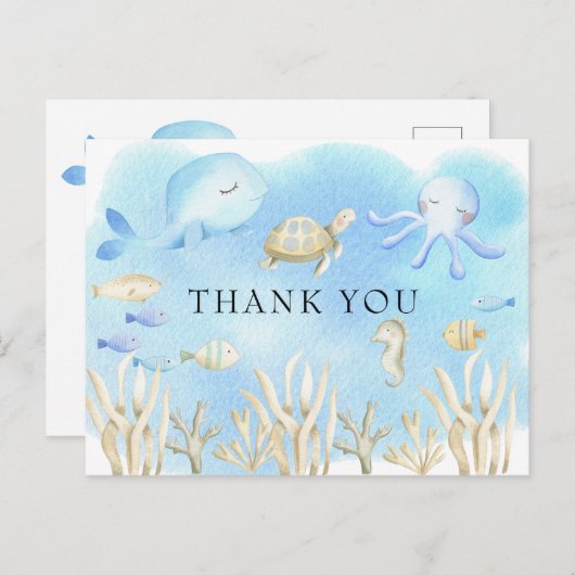 海の下の男の子の赤ちゃんシャワーありがとう ポストカード (正面/裏面)