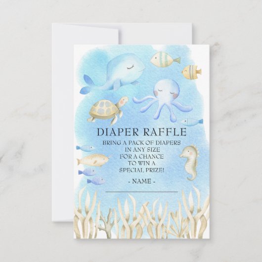 海の下の男の子の赤ちゃんシャワーおむつラッフル 招待状 (正面)