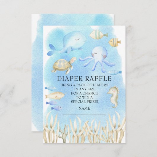 海の下の男の子の赤ちゃんシャワーおむつラッフル 招待状 (正面/裏面)