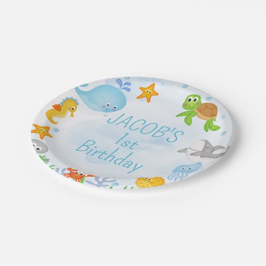 海の下の男の子海の上のワンダーザ海の最初の誕生日 ペーパープレート (アングル)