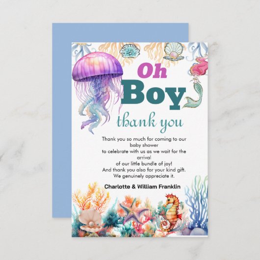 海の下の男の子男の赤ちゃん サンキューカード (正面/裏面)