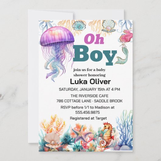 海の下の男の子男の赤ちゃん 招待状 (正面)