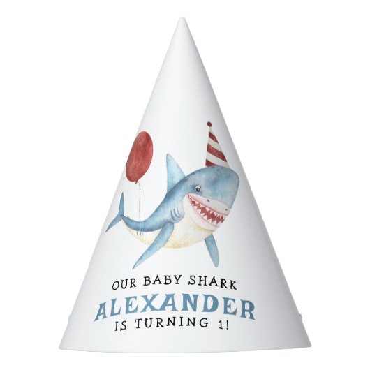 海の下の私たちのベイビーシャークの1歳の誕生日 パーティーハット (正面)