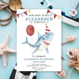 海の下の私たちのベイビーシャークの1歳の誕生日 招待状