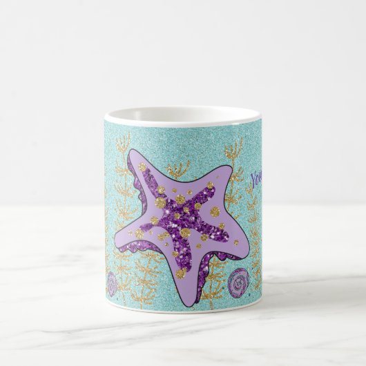 海の下の紫色のヒトデ母のマグカップ コーヒーマグカップ (中央)