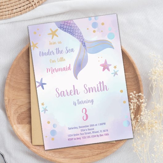 海の下の編集可能な女の子パーティーカード 招待状