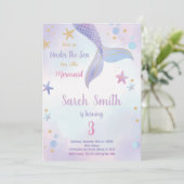 海の下の編集可能な女の子パーティーカード 招待状 (スタンド正面)