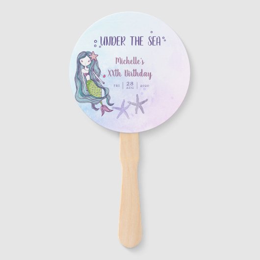 海の下の色のトレンド人魚をテーマにした誕生日 ハンドファン (正面)