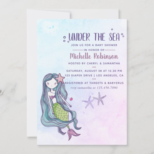 海の下の色のトレンド海をテーマにした赤ちゃんシャワー 招待状 (正面)