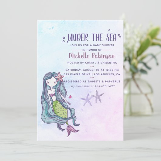 海の下の色のトレンド海をテーマにした赤ちゃんシャワー 招待状 (スタンド正面)