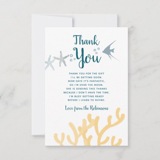 海の下の色のトレンド赤ちゃんシャワーありがとう サンキューカード (正面)