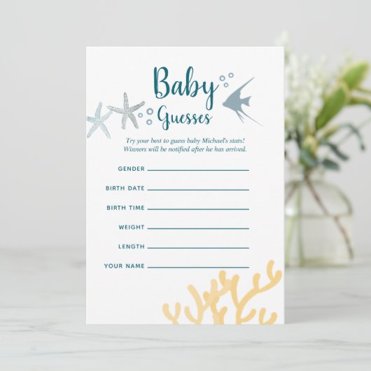 海の下の色のトレンド赤ちゃんシャワーベビー憶測 招待状 (スタンド正面)