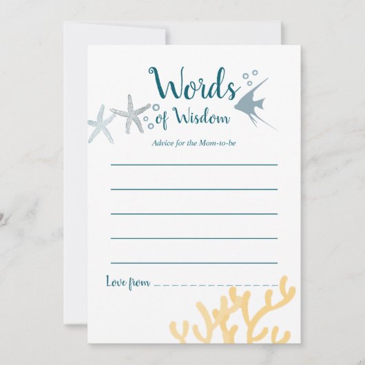 海の下の色のトレンド赤ちゃんシャワー母アドバイス 招待状 (正面)