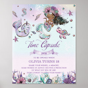 海の下の茶色の人魚の誕生日時間カプセル ポスター