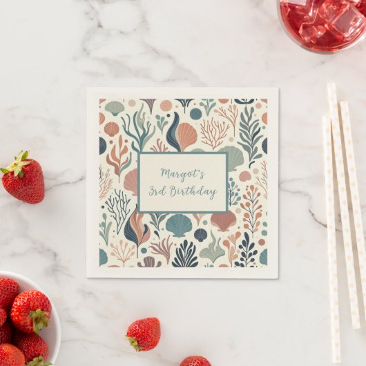 海の下の誕生日の海ウィスパーパターン スタンダードカクテルナプキン (インサイチュ)