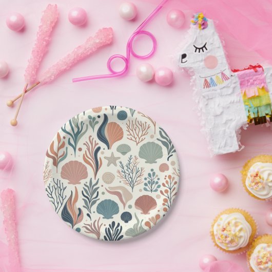 海の下の誕生日の海ウィスパーパターン ペーパープレート (パーティー)