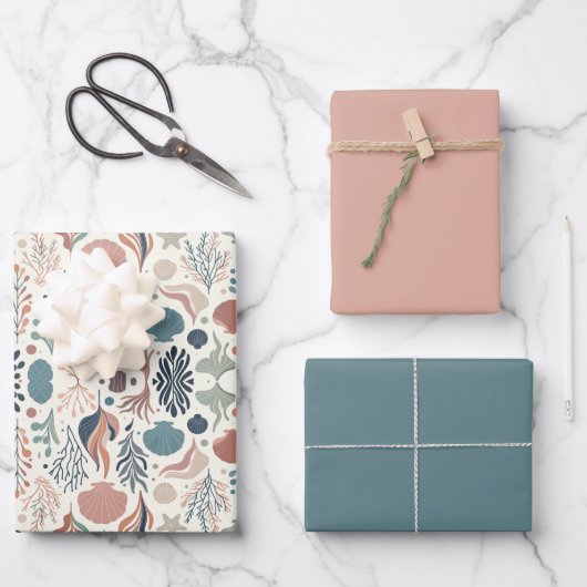 海の下の誕生日の海ウィスパーパターン ラッピングペーパーシート (正面)