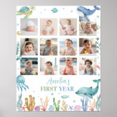 海の下の誕生日写真マイルストーンサイン ポスター (正面)