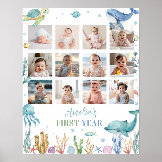 海の下の誕生日写真マイルストーンサイン ポスター (正面)