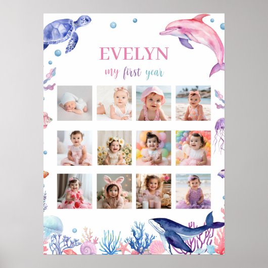 海の下の誕生日12フォトマイルストーンポスター ポスター (正面)