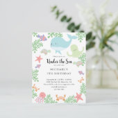 海の下の誕生日 かわいいパステルカラー クジラ 招待状 (スタンド正面)