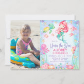 海の下の赤い人魚1歳の誕生日 招待状 (正面)