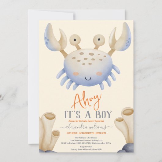 海の下の赤ちゃんシャワーで魅惑的な水色 招待状 (正面)