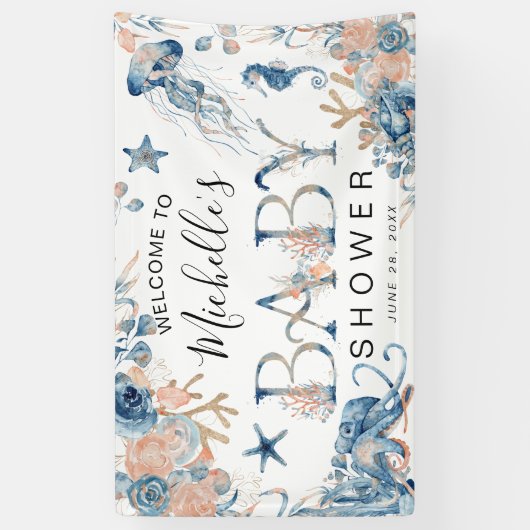 海の下の赤ちゃんシャワーで魅惑的な水色 横断幕 (縦)