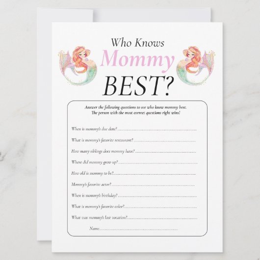 海の下の赤ちゃんシャワー人魚はママを知っている 招待状 (正面)