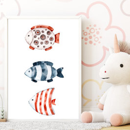 海の下の赤と青の魚のポスター ポスター