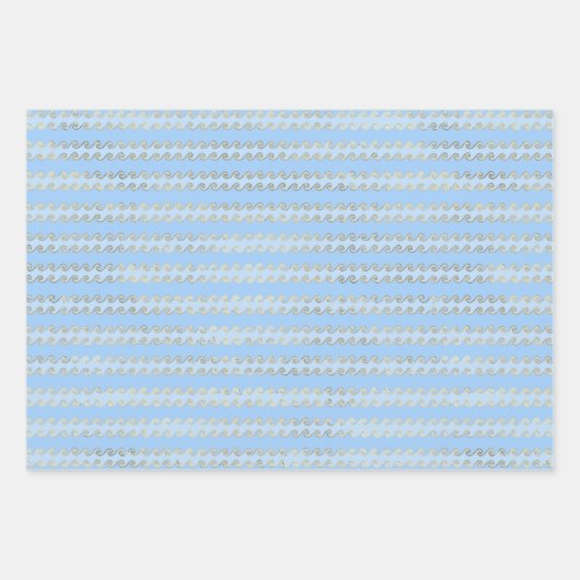 海の下の金属製の金ゴールドブルーの海の波 ラッピングペーパーシート (正面2)