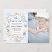 海の下の青いこんにちは男の子ベイビーシャワー 招待状 (正面)