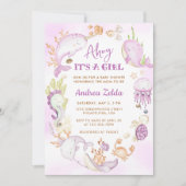 海の下の青いこんにちは 女の子の赤ちゃん歓迎会 招待状 (正面)