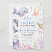 海の下の青いアホイ！男の子ベイビーシャワー 招待状 (正面)