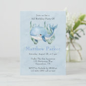 海の下の青いクジラの少年誕生日パーティー 招待状 (スタンド正面)