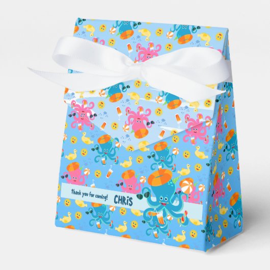 海の下の青いタコ 男の子の誕生日パーティー フェイバーボックス (正面サイド)