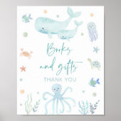 海の下の青いパステルの本とギフトサイン ポスター (正面)