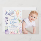 海の下の青い少年誕生日パーティー 招待状 (正面)