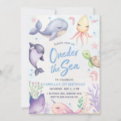 海の下の青い少年 ファーストバースデーパーティー 招待状 (正面)