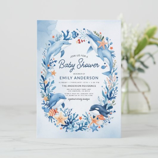海の下の青い水色のベビーシャワー 招待状 (スタンド正面)