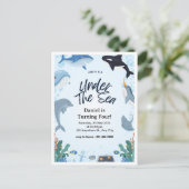 海の下の青い海のイルカの誕生日 ポストカード (スタンド正面)