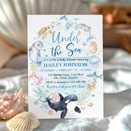 海の下の青い海の動物ベイビーシャワー 招待状