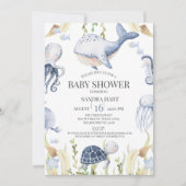 海の下の青い男の子の男の子の赤ちゃんシャワー 招待状 (正面)