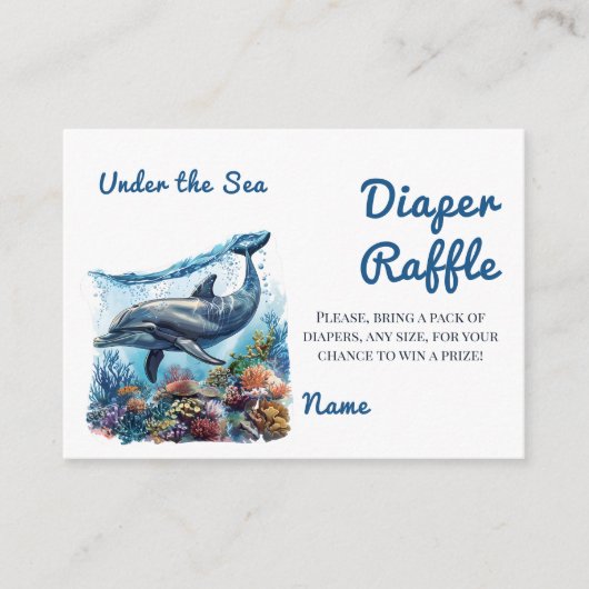 海の下の青い男の子の赤ちゃんシャワーおむつラッフル エンクロージャーカード (正面)